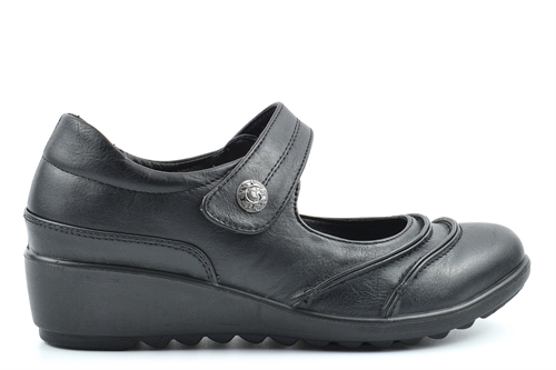 Boulevard Womens Touch Fasten Lightweight Casual Wide Fit Shoes With Wedge Heel Black (EEE Fitting)