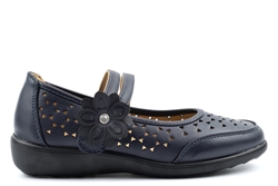 Dr Lightfoot Womens Gabriell Touch Fasten Lightweight Casual Shoes With Flower Detail Navy Blue