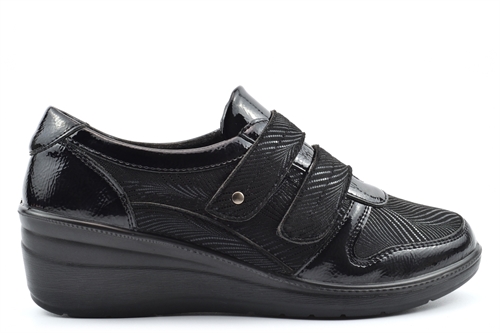 Boulevard Womens Touch Fastening Wedge Heel Casual Shoes/Casual Trainers Black Patent