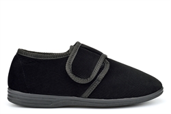Jo & Joe Mens Touch Fastening Cord Wide Fit Slippers Black (E Fitting)