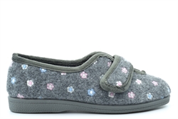 Sleepers Womens Matilda V Cut Touch Fastening Wide Fit Slippers Grey (EE Fitting)