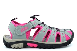 PDQ Womens Lightweight Sports Closed Toe Sandals With Toggle And Touch Fastening Grey/Fuchsia