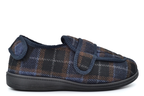 Jo & Joe Mens Edgar Wide Open Touch Fastening Slippers Navy Blue