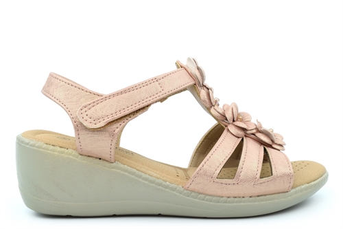 Dr Lightfoot Womens Lightweight Wedge Sandals With Flower Detail Rose Gold