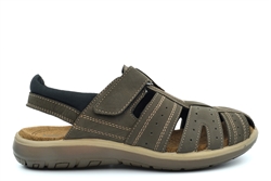 Roamers Mens Lightweight Touch Fastening Closed Toe Leather Sandals With Real Suede Insole Brown
