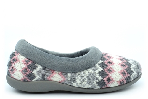 Sleepers Womens Janine Memory Foam Collar Knitted Slippers With Velour Lining Grey