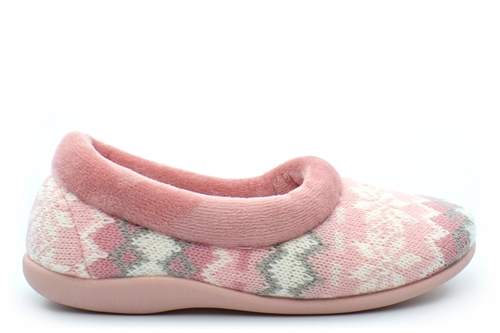 Sleepers Womens Janine Memory Foam Collar Knitted Slippers With Velour Lining Pink
