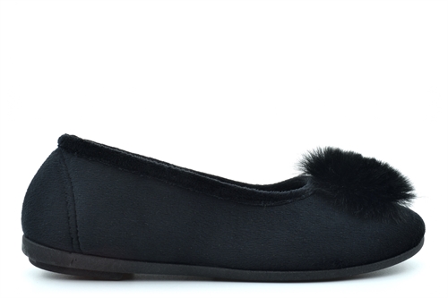 Sleepers Womens Julie Memory Foam Slip On Pom-Pom Slippers Black