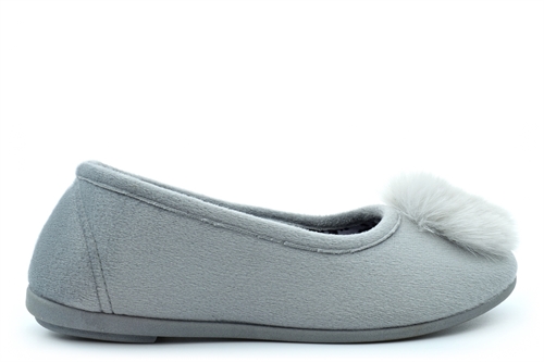 Sleepers Womens Julie Memory Foam Slip On Pom-Pom Slippers Grey