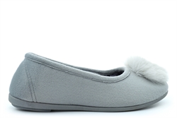 Sleepers Womens Julie Memory Foam Slip On Pom-Pom Slippers Grey