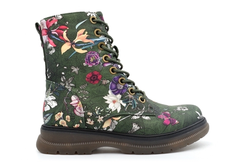 Cipriata Womens Annetta Combat Boots/Ladies Military Boots With Memory Foam Insole Green Floral