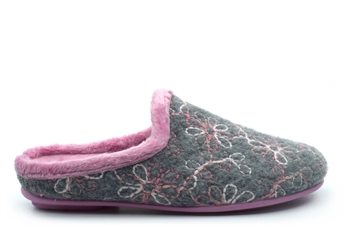 Sleepers Womens Eloise Mule Slippers With Rubber Sole Grey/Pink